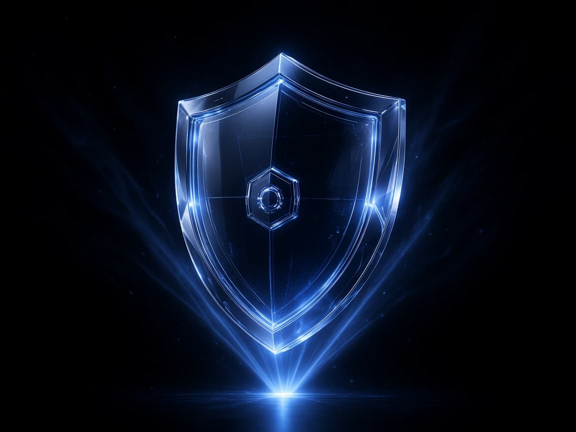 Luminous glass shield representing cybersecurity