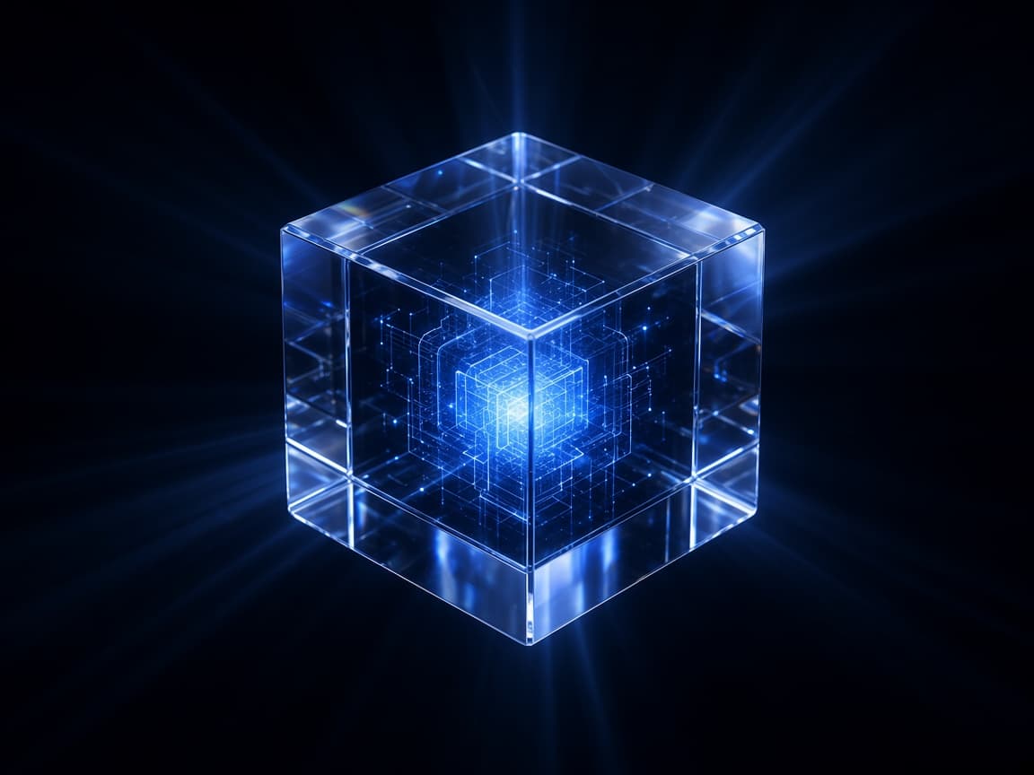 Glowing intelligence cube representing artificial intelligence